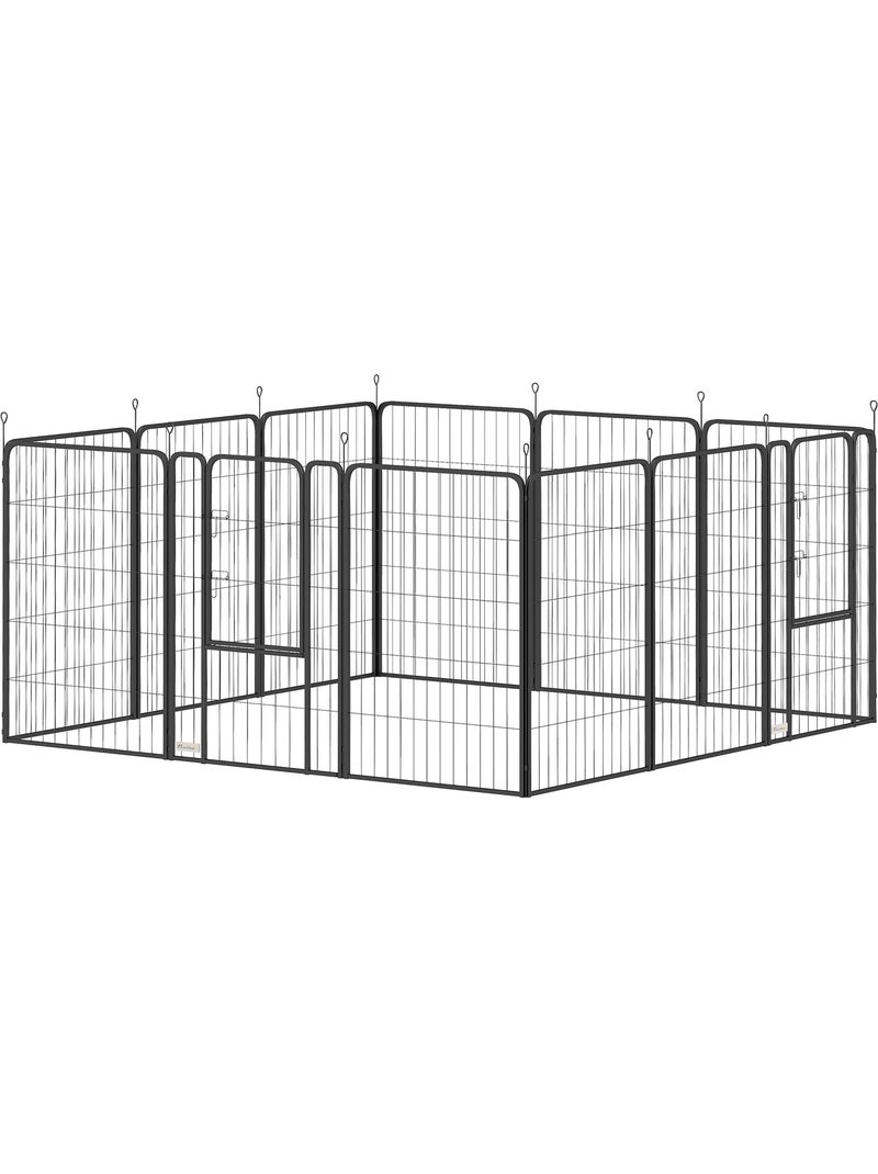 Parc enclos chien modulable pliable 12 panneaux porte acier époxy noir Noir - Kiabi