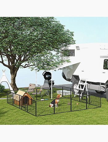 Parc enclos chien modulable pliable 16 panneaux 2 portes acier époxy