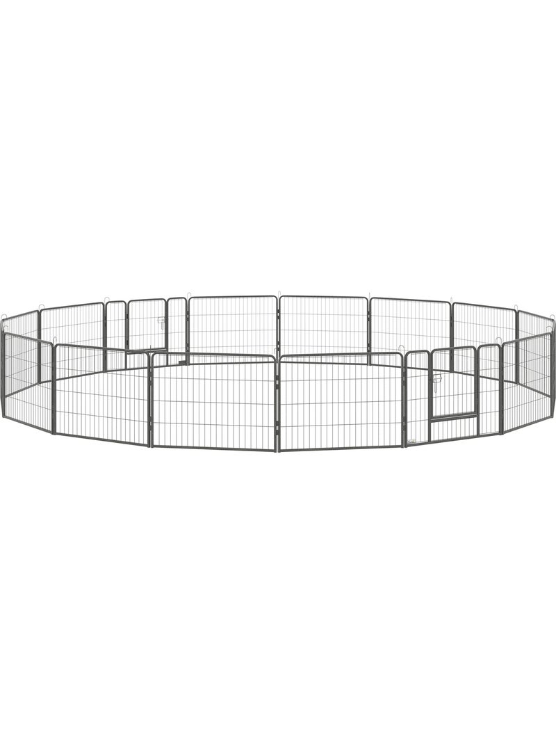 Parc enclos chien modulable pliable 16 panneaux 2 portes acier époxy Gris - Kiabi
