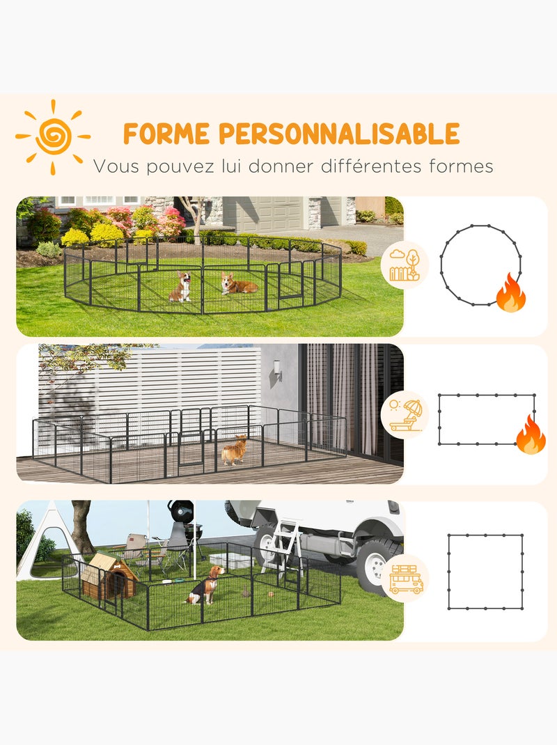 Parc enclos chien modulable pliable 16 panneaux 2 portes acier époxy Gris - Kiabi