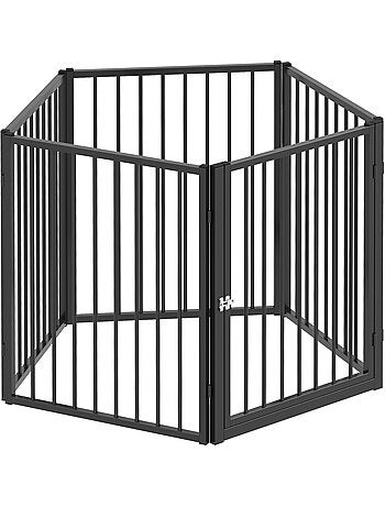 Parc enclos chien modulable pliable 5 panneaux porte acier noir