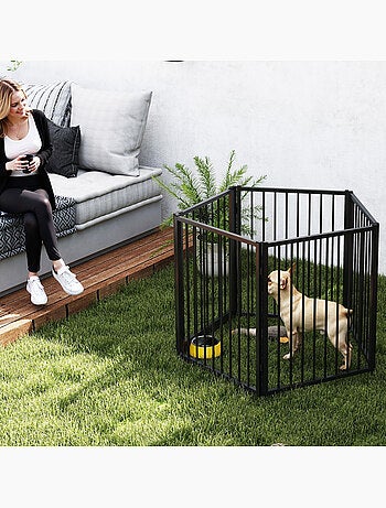 Parc enclos chien modulable pliable 5 panneaux porte acier noir