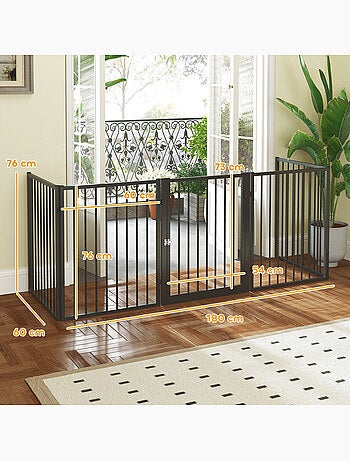 Parc enclos chien modulable pliable 5 panneaux porte acier noir
