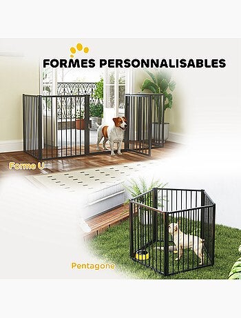 Parc enclos chien modulable pliable 5 panneaux porte acier noir