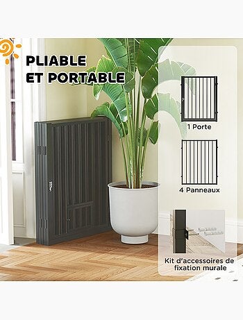 Parc enclos chien modulable pliable 5 panneaux porte acier noir