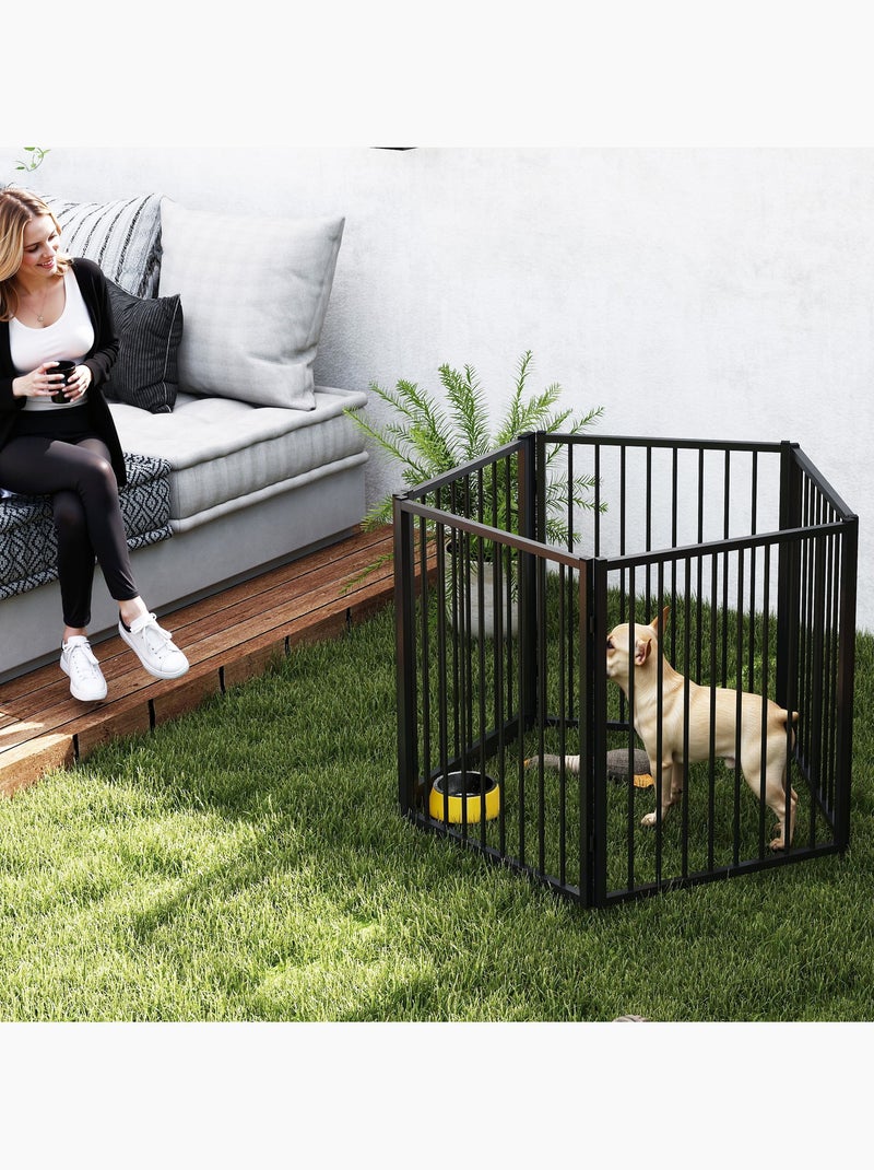 Parc enclos chien modulable pliable 5 panneaux porte acier noir Noir - Kiabi