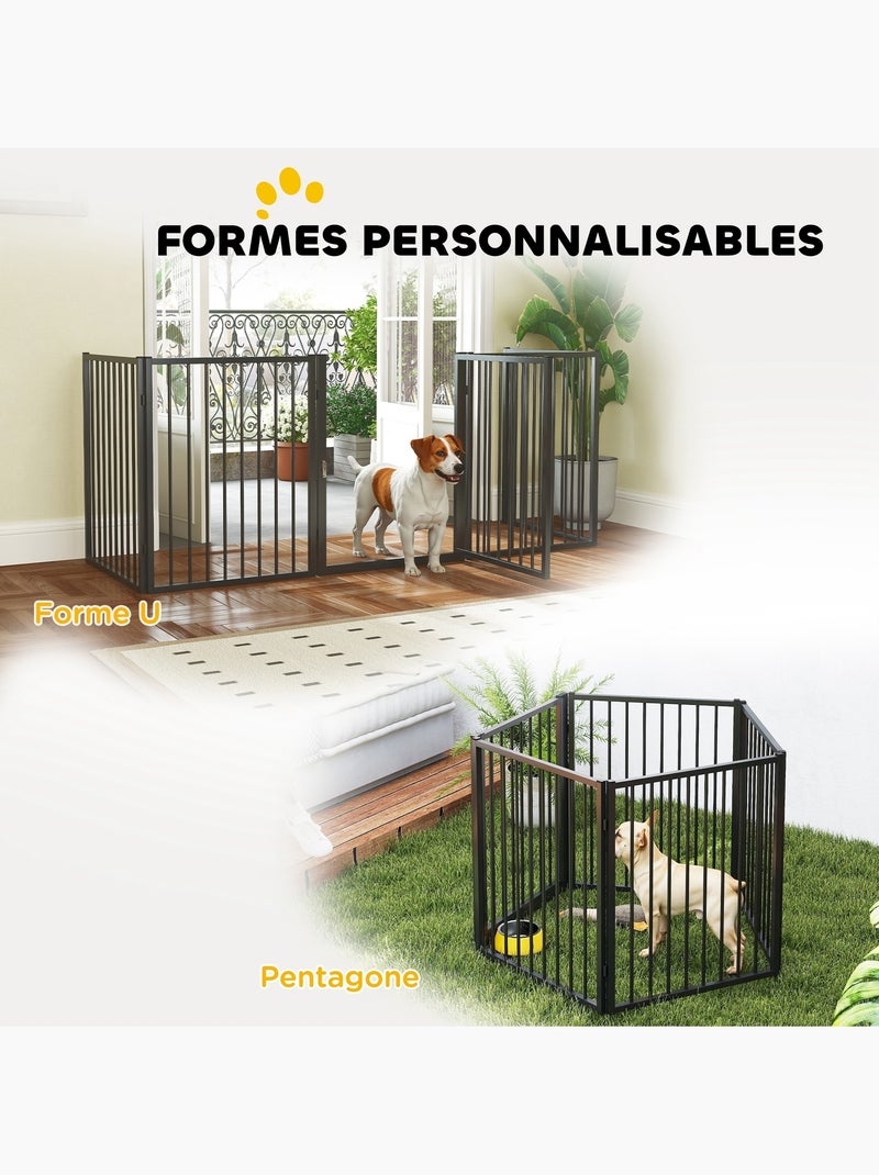 Parc enclos chien modulable pliable 5 panneaux porte acier noir Noir - Kiabi