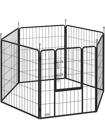 Parc enclos chien modulable pliable 6 panneaux porte acier anthracite