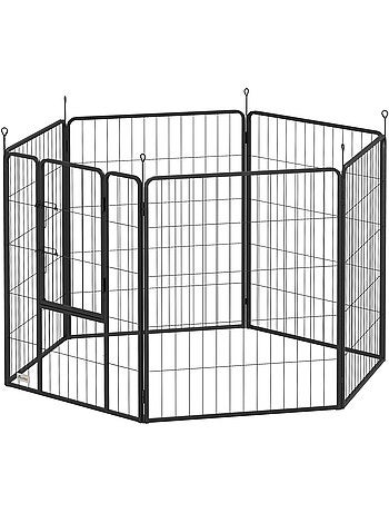 Parc enclos chien modulable pliable 6 panneaux porte acier anthracite