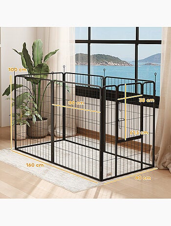 Parc enclos chien modulable pliable 6 panneaux porte acier anthracite