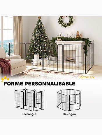 Parc enclos chien modulable pliable 6 panneaux porte acier anthracite