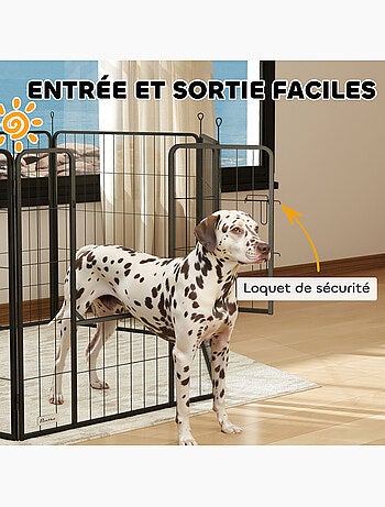 Parc enclos chien modulable pliable 6 panneaux porte acier anthracite