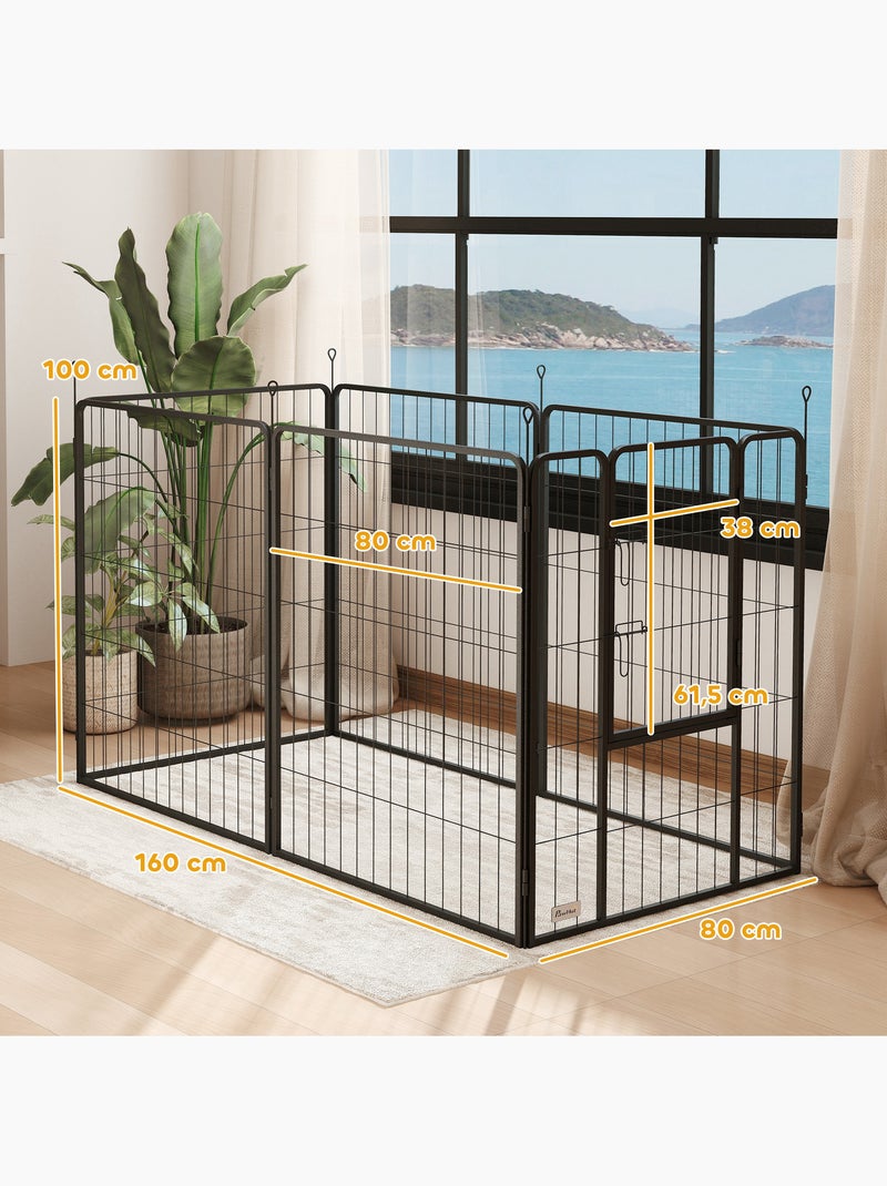 Parc enclos chien modulable pliable 6 panneaux porte acier anthracite Gris - Kiabi
