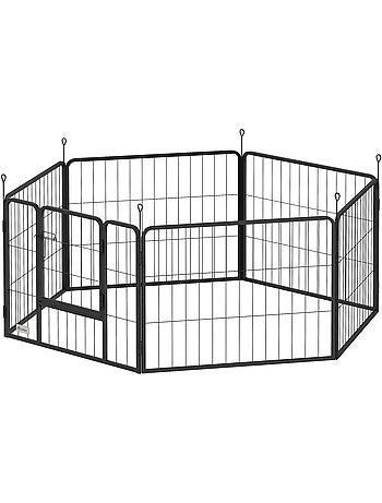Parc enclos chien modulable pliable 6 panneaux porte acier noir