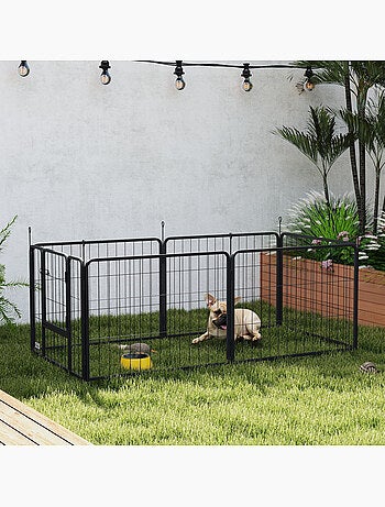 Parc enclos chien modulable pliable 6 panneaux porte acier noir
