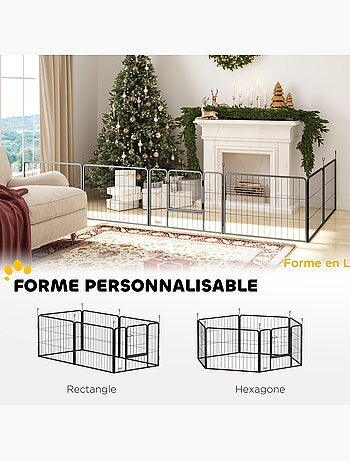 Parc enclos chien modulable pliable 6 panneaux porte acier noir