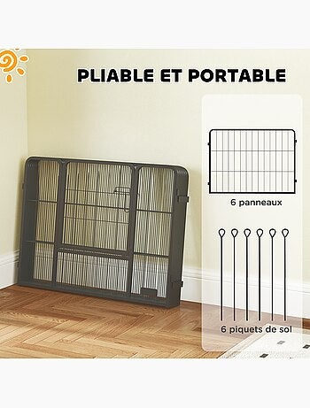 Parc enclos chien modulable pliable 6 panneaux porte acier noir