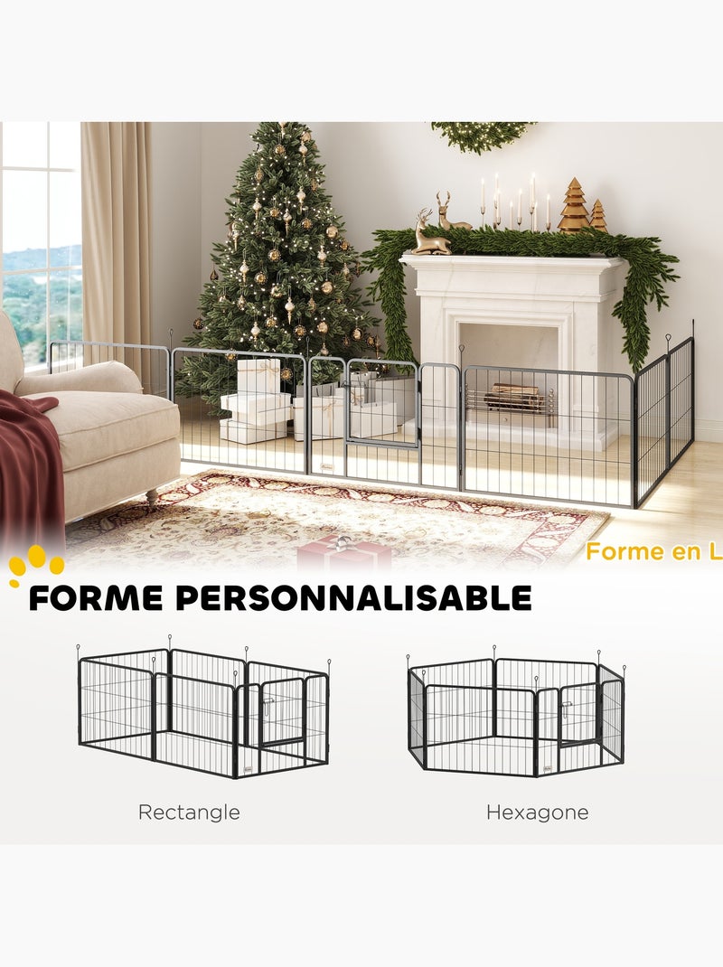 Parc enclos chien modulable pliable 6 panneaux porte acier noir Noir - Kiabi