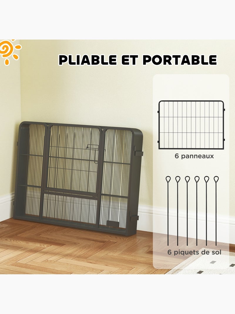 Parc enclos chien modulable pliable 6 panneaux porte acier noir Noir - Kiabi