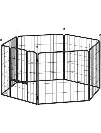 Parc enclos chien modulable pliable 6 panneaux porte acier noir