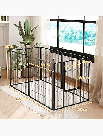 Parc enclos chien modulable pliable 6 panneaux porte acier noir