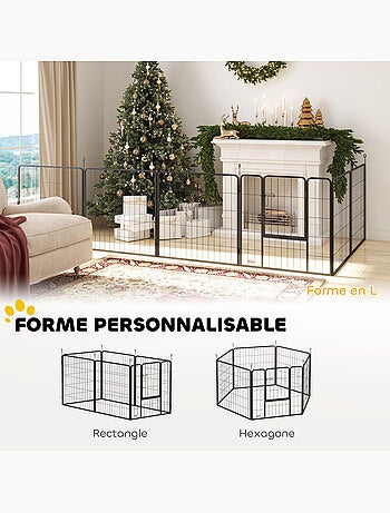 Parc enclos chien modulable pliable 6 panneaux porte acier noir