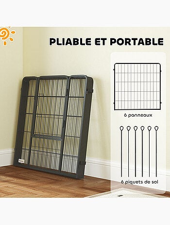 Parc enclos chien modulable pliable 6 panneaux porte acier noir