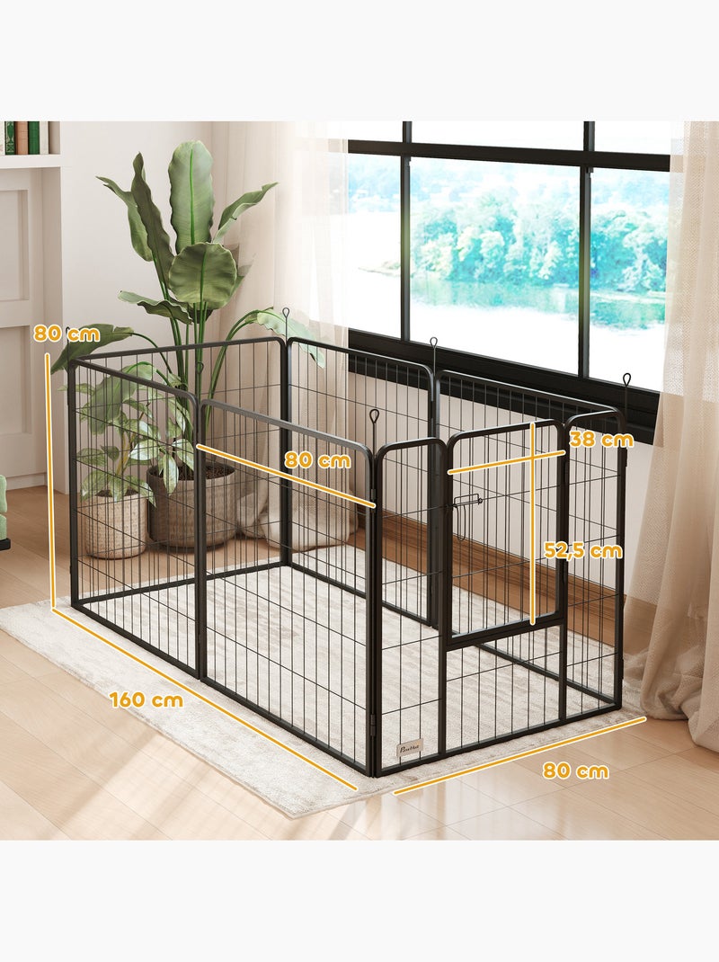 Parc enclos chien modulable pliable 6 panneaux porte acier noir Noir - Kiabi