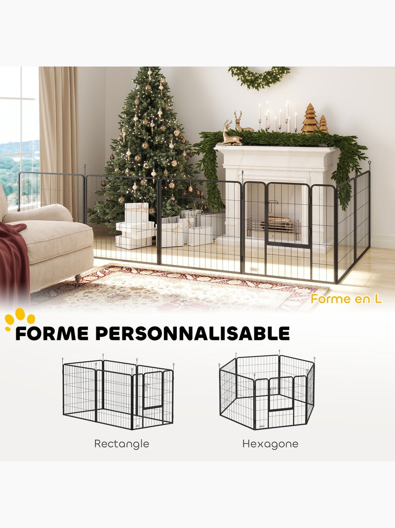Parc enclos chien modulable pliable 6 panneaux porte acier noir Noir - Kiabi