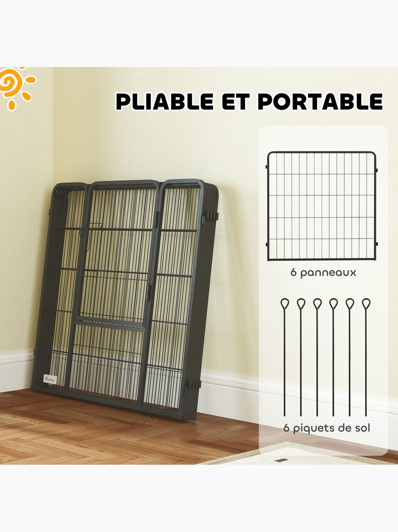 Parc enclos chien modulable pliable 6 panneaux porte acier noir Noir - Kiabi
