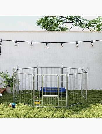Parc enclos chien modulable pliable 8 panneaux acier gris