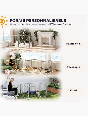 Parc enclos chien modulable pliable 8 panneaux acier gris