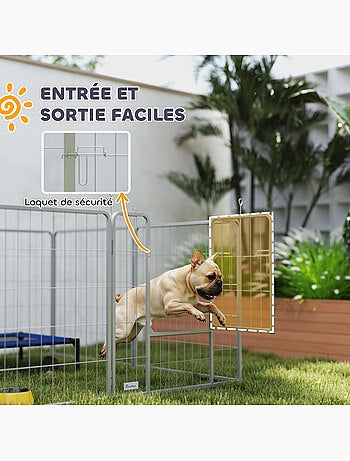 Parc enclos chien modulable pliable 8 panneaux acier gris