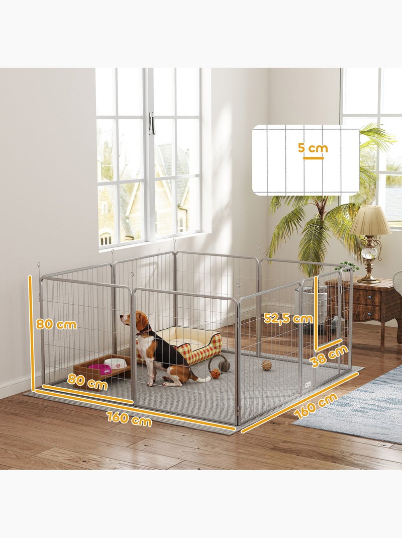 Parc enclos chien modulable pliable 8 panneaux acier gris Gris - Kiabi