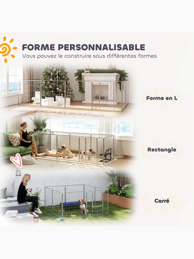 Parc enclos chien modulable pliable 8 panneaux acier gris Gris - Kiabi