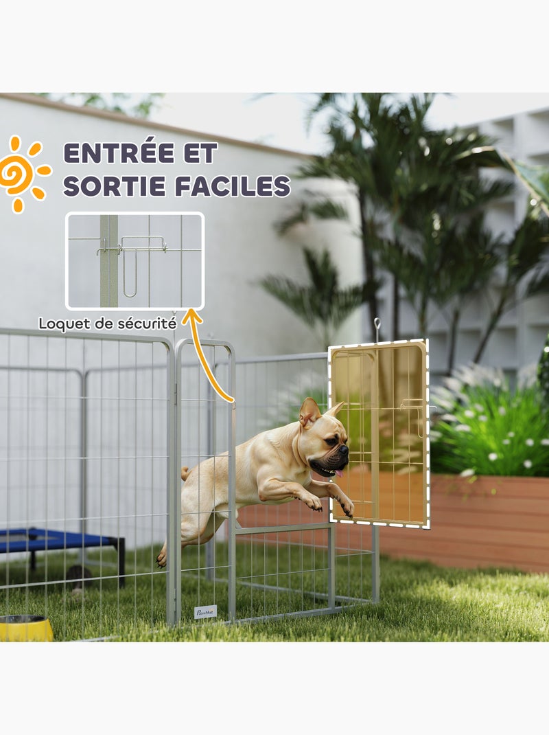 Parc enclos chien modulable pliable 8 panneaux acier gris Gris - Kiabi