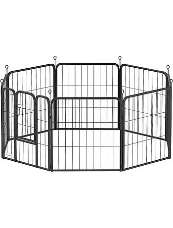 Parc enclos chien modulable pliable 8 panneaux acier noir