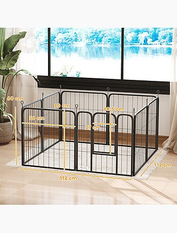 Parc enclos chien modulable pliable 8 panneaux acier noir