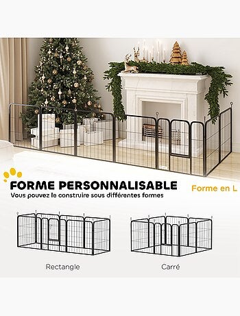 Parc enclos chien modulable pliable 8 panneaux acier noir