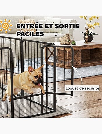 Parc enclos chien modulable pliable 8 panneaux acier noir
