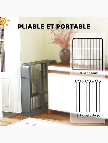 Parc enclos chien modulable pliable 8 panneaux acier noir