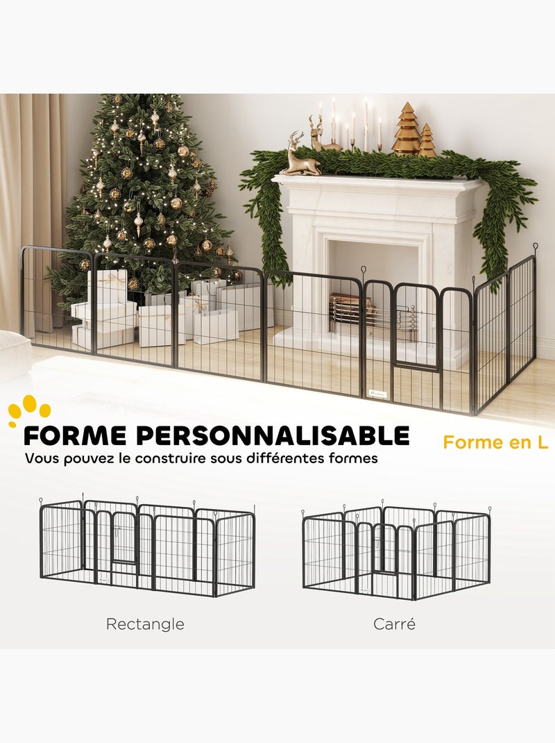 Parc enclos chien modulable pliable 8 panneaux acier noir Noir - Kiabi