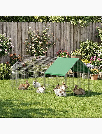 Parc enclos extérieur lapin verrouillable toit incliné acier vert