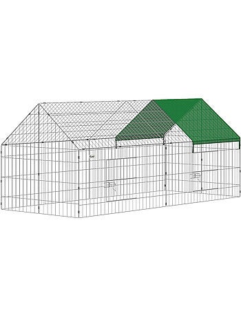 Parc enclos extérieur lapin verrouillable toit incliné acier vert