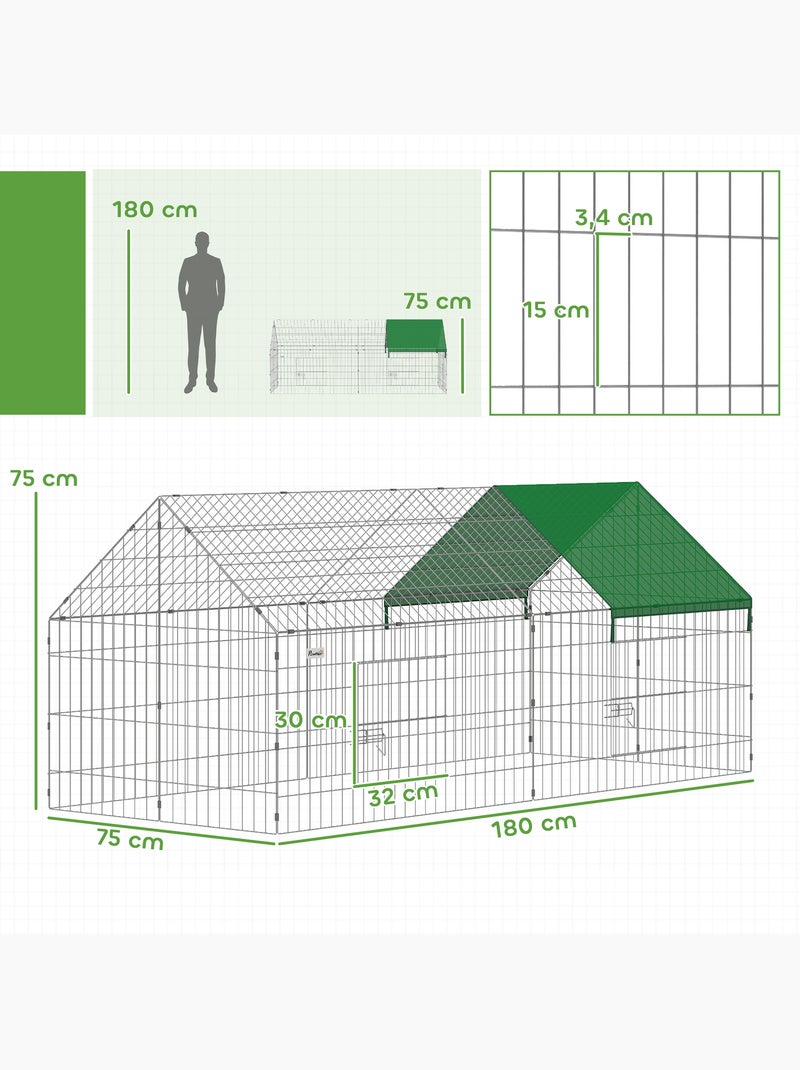 Parc enclos extérieur lapin verrouillable toit incliné acier vert Vert - Kiabi