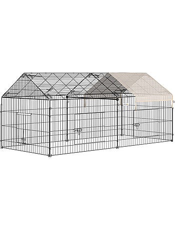 Parc enclos métal cage extérieure 3 portes et trappe surface abrité pe