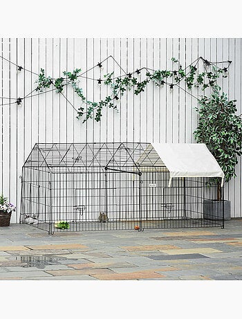 Parc enclos métal cage extérieure 3 portes et trappe surface abrité pe