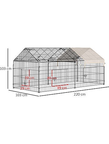 Parc enclos métal cage extérieure 3 portes et trappe surface abrité pe