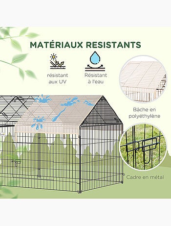 Parc enclos métal cage extérieure 3 portes et trappe surface abrité pe