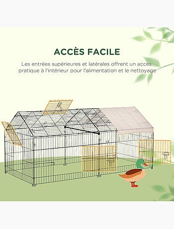 Parc enclos métal cage extérieure 3 portes et trappe surface abrité pe